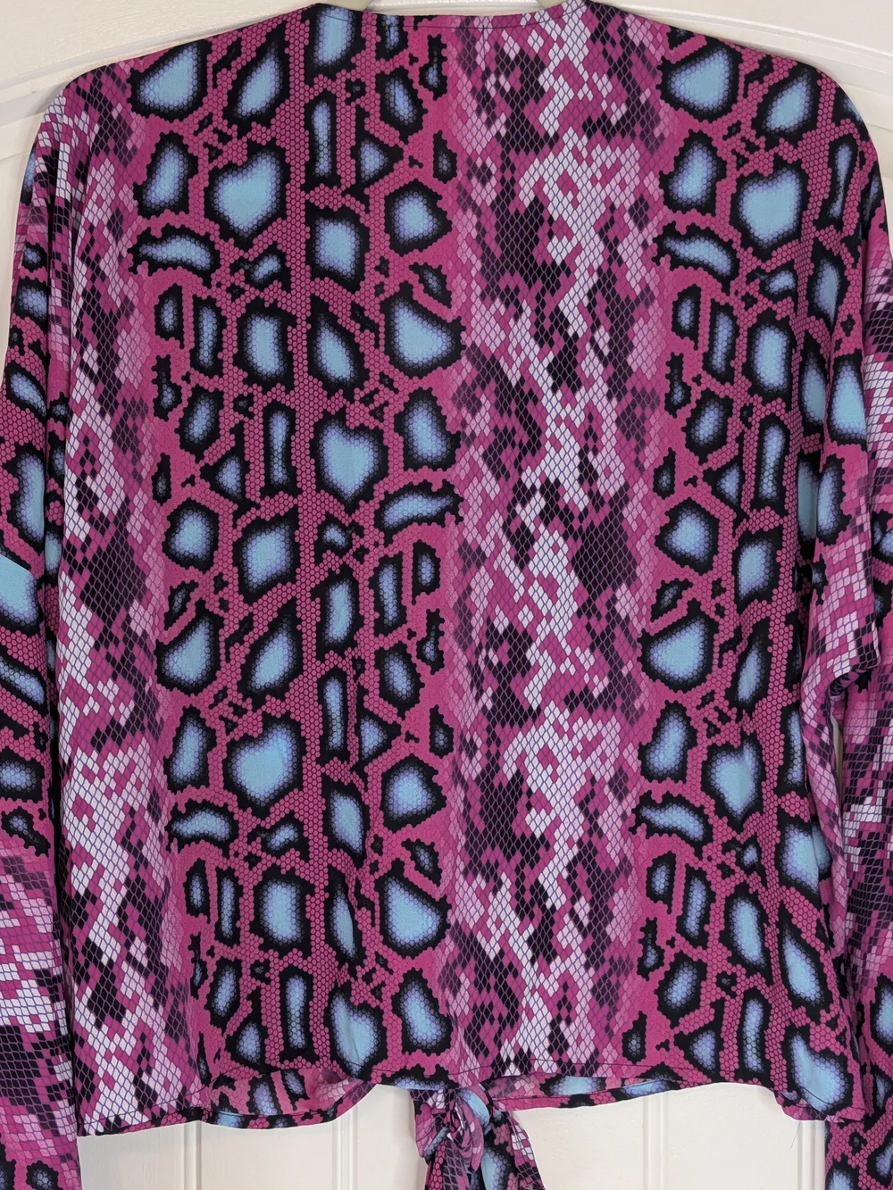 Peace Love Cake Bold Snake Print Patterned Tie Front Blouse Flared Sleeves